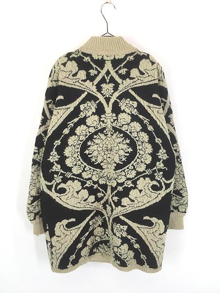 レディース 古着 90s I.B.DIFFUSION アラベスク 総柄 ハイネック モヘア ニット カーディガン M