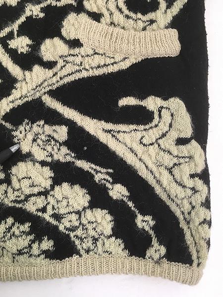 レディース 古着 90s I.B.DIFFUSION アラベスク 総柄 ハイネック モヘア ニット カーディガン M