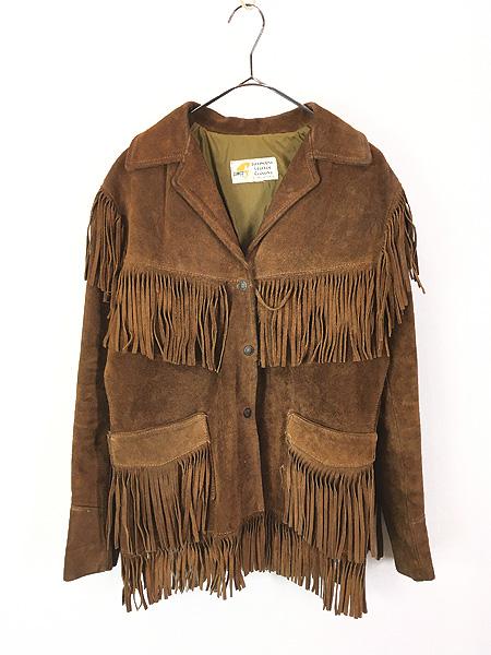レディース 古着 70s SIMCO LEATHER CO. フリンジ ウエスタン 本革 スエード レザー ジャケット L位 古着