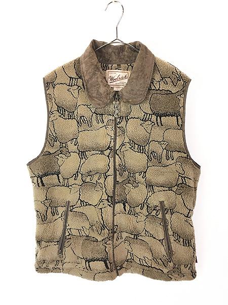 レディース 古着 90s WoolRich 羊 ひつじ アニマル 隠れ絵 デザイン 総柄 フリース ベスト L  古着