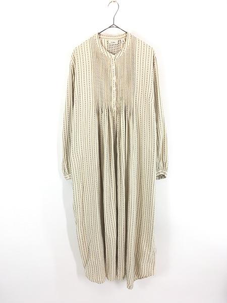 レディース 古着 LL Bean チロリアン柄 ピンタック フランネル ワンピース ドレス ロング丈 白×青 XL 古着