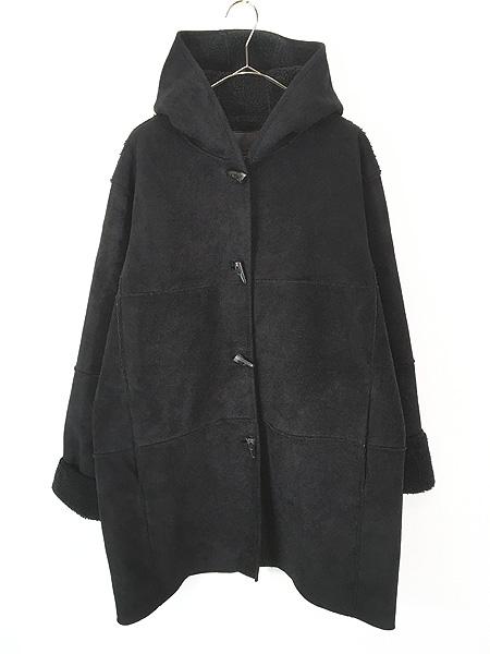 レディース 古着 90s LAUREN トグルボタン 裏地 ボア フェイク ムートン ダッフル コート 黒 L 古着