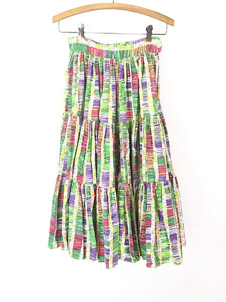 レディース 古着 60s カラフル マルチ パターン ティアード スカート ミモレ丈 M位 古着