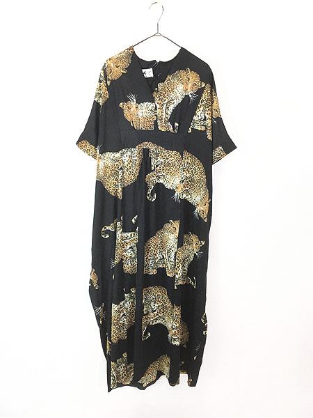 レディース 古着 60s Butterbield8 チーター アニマル 総柄 ワンピース マキシ丈 L位 古着