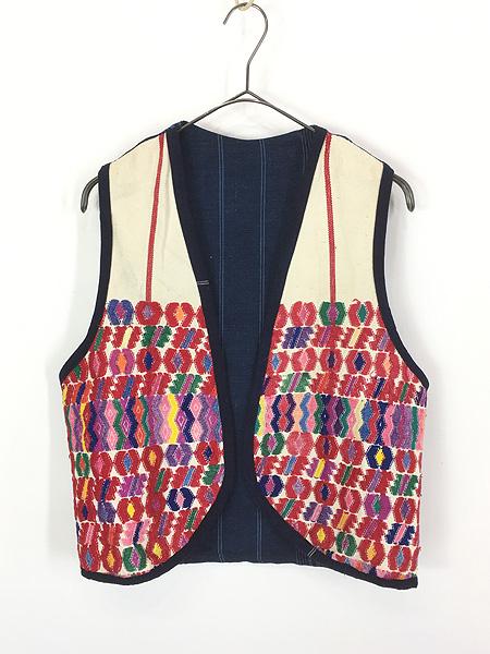 レディース 古着 70s 民族 グアテマラ ガテマラ インディゴ コットン リネン ベスト M位 古着