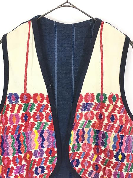 レディース 古着 70s 民族 グアテマラ ガテマラ インディゴ コットン リネン ベスト M位 古着 レディース 古着 70s 民族 グアテマラ ガテマラ インディゴ コットン