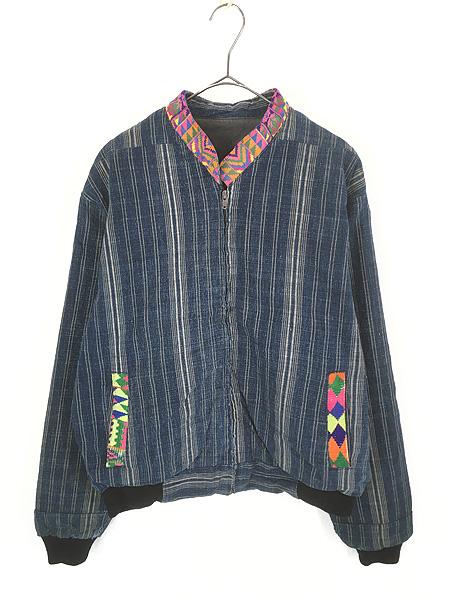 レディース 古着 80s 民族 グアテマラ ガテマラ ストライプ インディゴ コットン ジャケット M位 古着