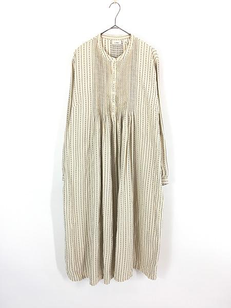 レディース 古着 LL Bean チロリアン柄 ピンタック フランネル ワンピース ドレス ロング丈 白×青 XXL 古着