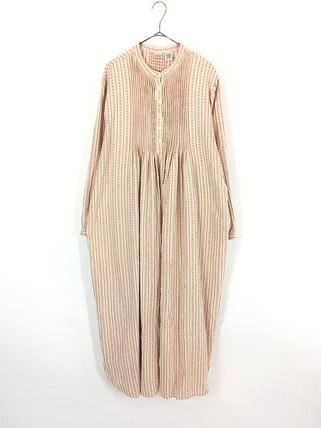 レディース 古着 LL Bean チロリアン柄 ピンタック フランネル ワンピース ドレス ロング丈 白×赤 XL 古着