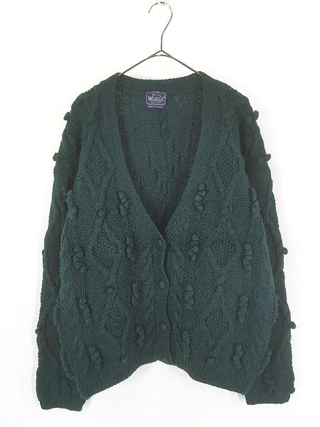 レディース 古着 80s WoolRich ポップコーン アラン フィッシャーマン ウール ニット カーディガン L