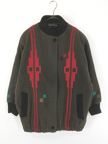 レディース 古着 80s USA製 STEVE EVANS ネイティブ モンドリアン風 ウール ジャケット L位