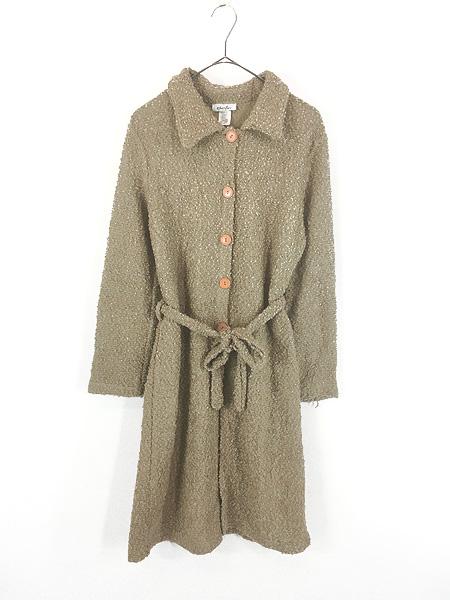 レディース 古着 80s USA製 Chesley ループヤーン ウール混 ロング ニット カーディガン コート L