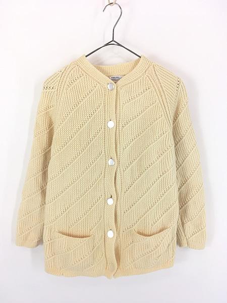 レディース 古着 70s SEARS ROEBUCK ダイアゴナル ストライプ ウール ニット カーディガン M位