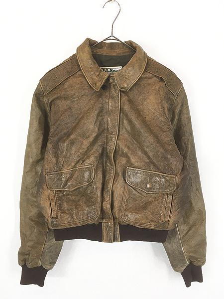 レディース 古着 80s LL Bean Type A-2 本革 ゴートスキン レザー フライング タイガー ジャケット ブラウン L位