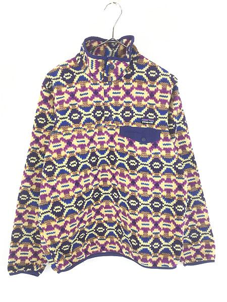 レディース 古着 13s Patagonia ネイティブ ボーダー 総柄 スナップT シンチラ フリース ジャケット S