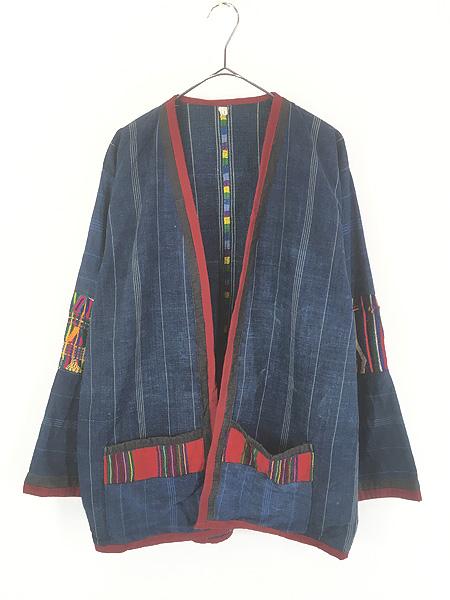 レディース 古着 80s 民族 グアテマラ ガテマラ ストライプ インディゴ コットン ジャケット L位