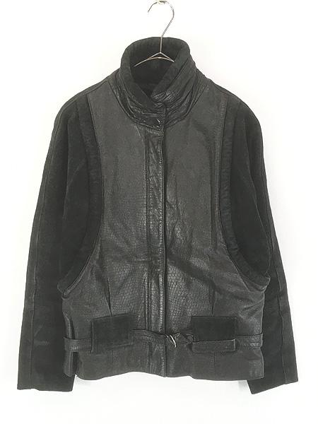 レディース 古着 80s Berman's 本革 スエード レザー 切替 デザイン スタンドカラー ウエスタン ジャケット S