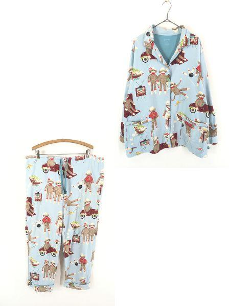 レディース 古着 00s Nick＆Nora ソックモンキー 総柄 フランネル シャツ & パンツ セットアップ XL