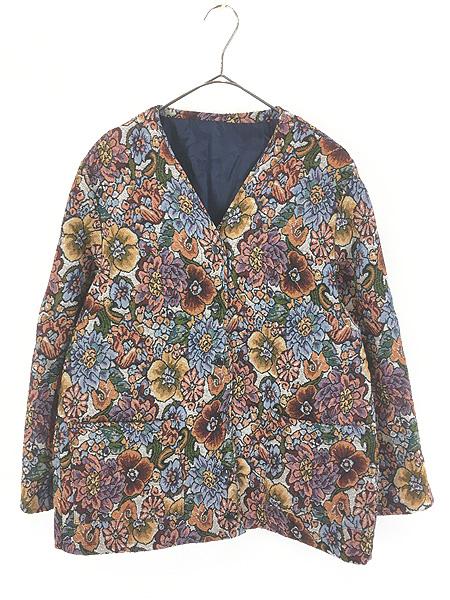 レディース 古着 90s- 花 フラワー 総柄 デザイン ノーカラー ゴブラン ジャケット M位
