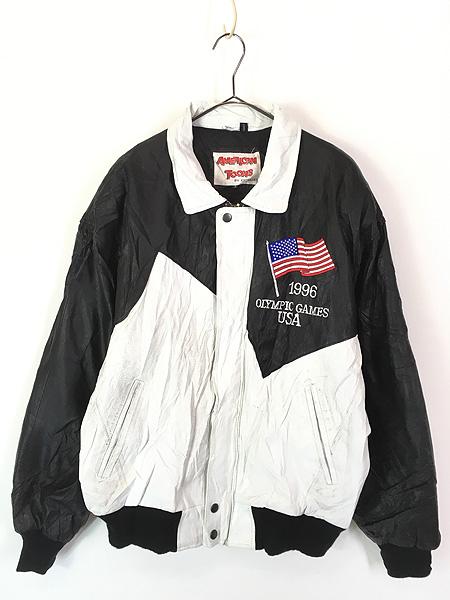 古着 90s AMERICAN TOONS アトランタ 五輪 オリンピック 本革 オール レザー パデット ジャケット L 古着