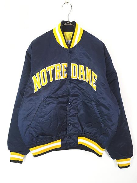 古着 90s USA製 STARTER Notre Dame Fighting Irish カレッジ アメフト 光沢 サテン スタジャン ジャケット L 古着