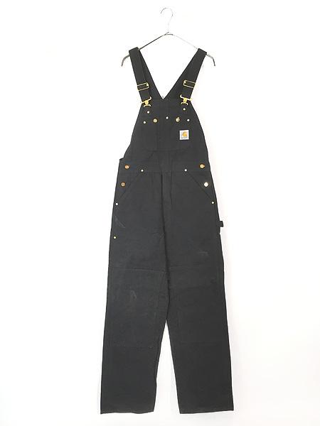 古着 10s USA製 Carhartt ブラック ダック Wニー ワーク オーバーオール W32 L32 古着