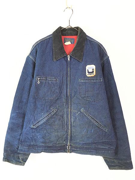 古着 70s USA製 OshKosh B'gosh レッド ライナー 濃紺 ブルー デニム ワーク エンジニア ジャケット 46R