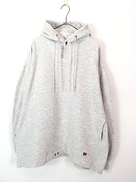 古着 90s Russell Pro Cotton 無地 ソリッド 前V スナップボタン ヘビー スウェット パーカー ビッグサイズ