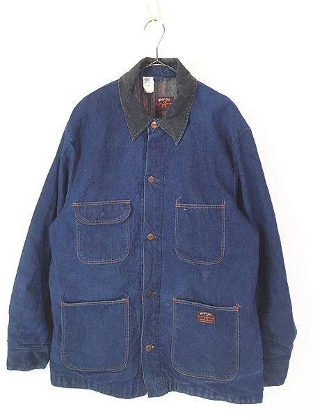 古着 70s USA製 Wrangler ブランケット ライナー 濃紺 デニム ワーク カバーオール ジャケット 42