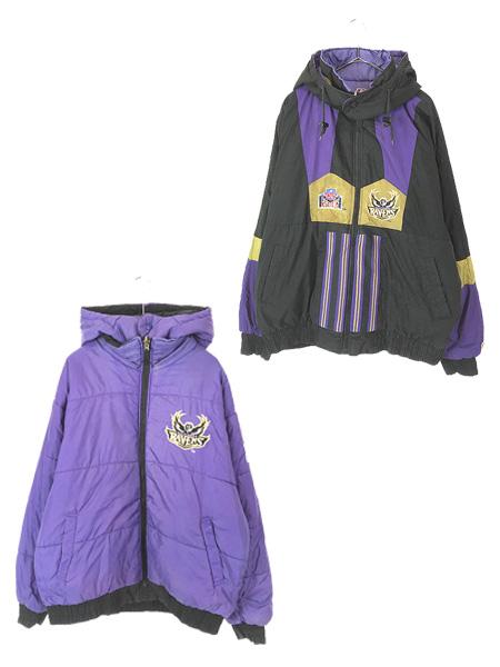 古着 90s NFL Baltimore Ravens レイブンズ パデット リバーシブル ジャケット パーカー L 古着