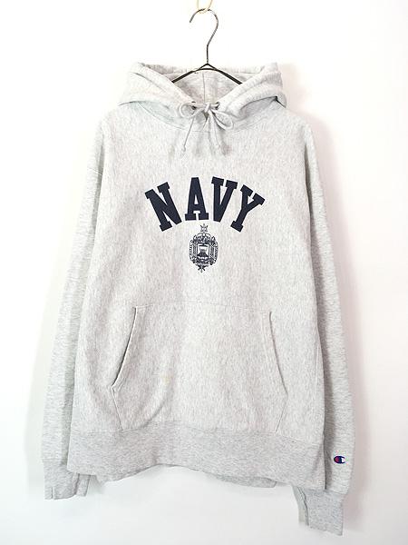 古着 Champion Reverse Weave 「NAVY」 2tone 霜降り ミリタリー リバース スウェット パーカー L