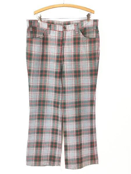 古着 70s Levi's 546-4536 「Big E」 タータン チェック コットンツイル フレア パンツ W36 L30