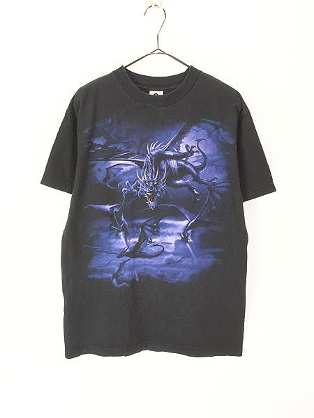古着 00s LIQUID BLUE ドラゴン プリント Tシャツ M 古着