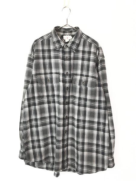 古着 90s J Crew ブラック オンブレ シャドー チェック フランネル コットン シャツ ネルシャツ LT