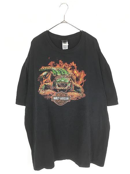 古着 10s HARLEY DAVIDSON ワニ アリゲーター ファイヤー Tシャツ 3XL 古着