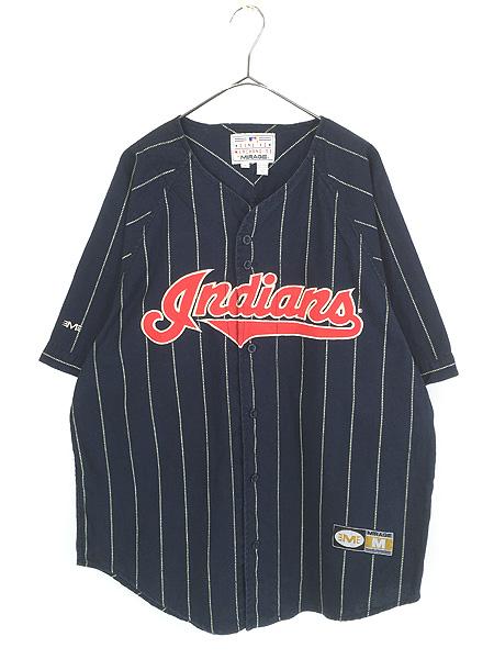 古着 MLB Cleveland Indians ラミー コットン ベースボール シャツ M 古着