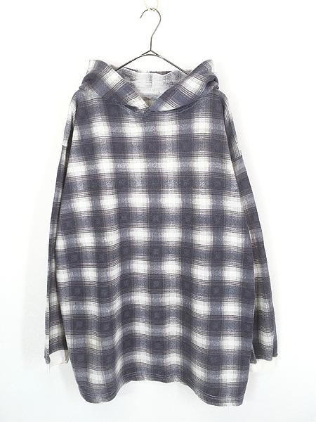 古着 90s SEDAN オンブレ シャドー チェック ライト スウェット パーカー L 古着