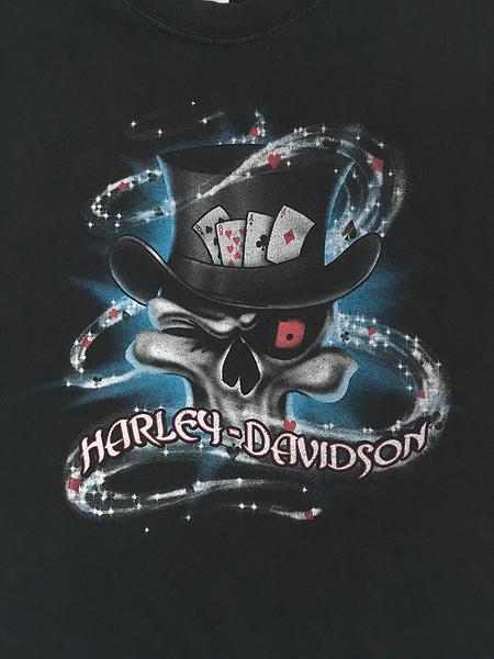 古着 00s USA製 HARLEY DAVIDSON スカル ボーン ハンド トランプ T