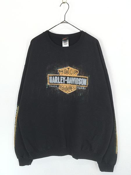 古着 10s HARLEY DAVIDSON バー&シールド ネオン サイン アニマル プリント スウェット トレーナー XL 古着