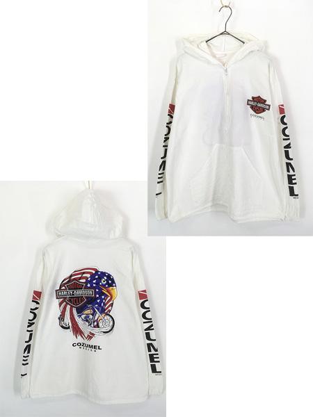 古着 80-90s HARLEY DAVIDSON バー&シールド 星条旗 フラッグ イーグル コットン メキシカン パーカー L位 古着