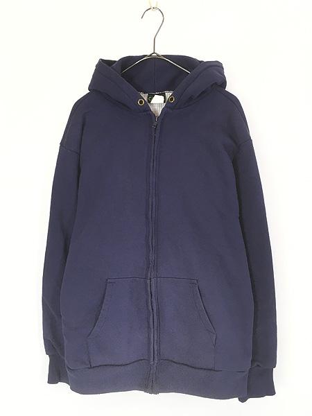 古着 90s USA製 CAMBER 無地 ソリッド 裏サーマル ヘビー スウェット ジップ パーカー ネイビー L-T