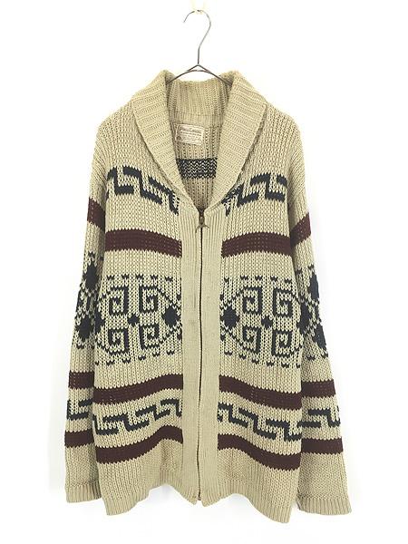 古着 70s USA製 Pendleton 「High Grade Western Wear」 ラーメン柄 ネイティブ パターン ウール ニット カウチン カーディガン L