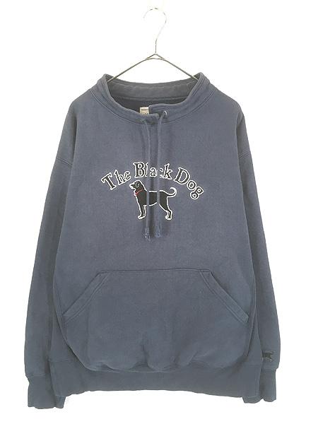 古着 「Black Dog」 ワンちゃん リバース タイプ スタンドカラー ヘビー スウェット トレーナー チャコール M