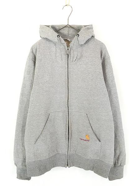 古着 80s Carhartt 裏地 メッシュ ワンポイント 刺しゅう スウェット ジップ パーカー グレー M位