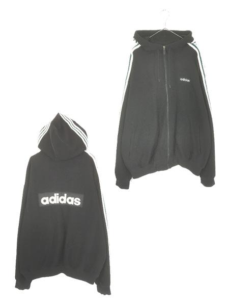 古着 90s adidas 両面 ロゴ パッチ 3ライン フリース ジャケット パーカー XL