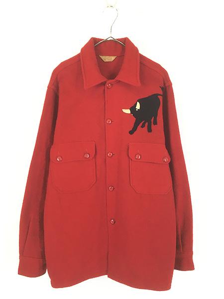 古着 60s BSA Boy Scout of America 牛 フェルト パッチ ヘビー ウール ボーイスカウト シャツ XL位