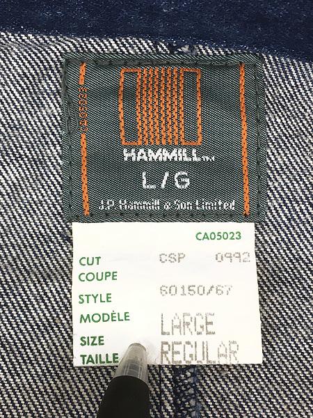 古着 90s 製 J.P.Hammill & Son 濃紺 ブルー デニム ワーク カバーオール ジャケット L-R