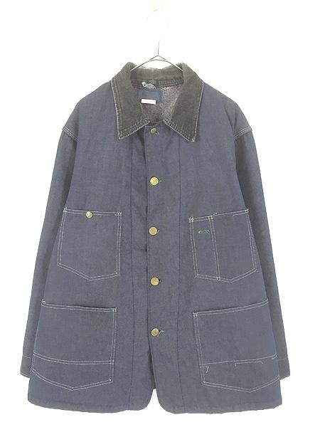 古着 70s OshKosh B'gosh ブランケット ライナー バットダイ デニム ワーク カバーオール ジャケット 44R