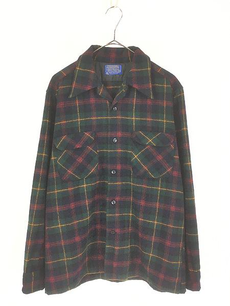 古着 70s USA製 Pendleton タータン チェック 開襟 ボックス ウォッシャブル ウール ボード シャツ M