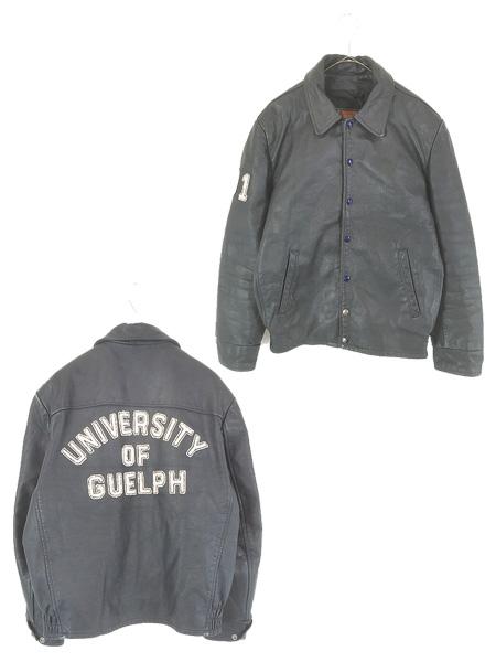 古着 90s 製 「UNIVERSITY OF GUELPH」 パデッド 本革 オール レザー スタジアム ジャケット スタジャン 42